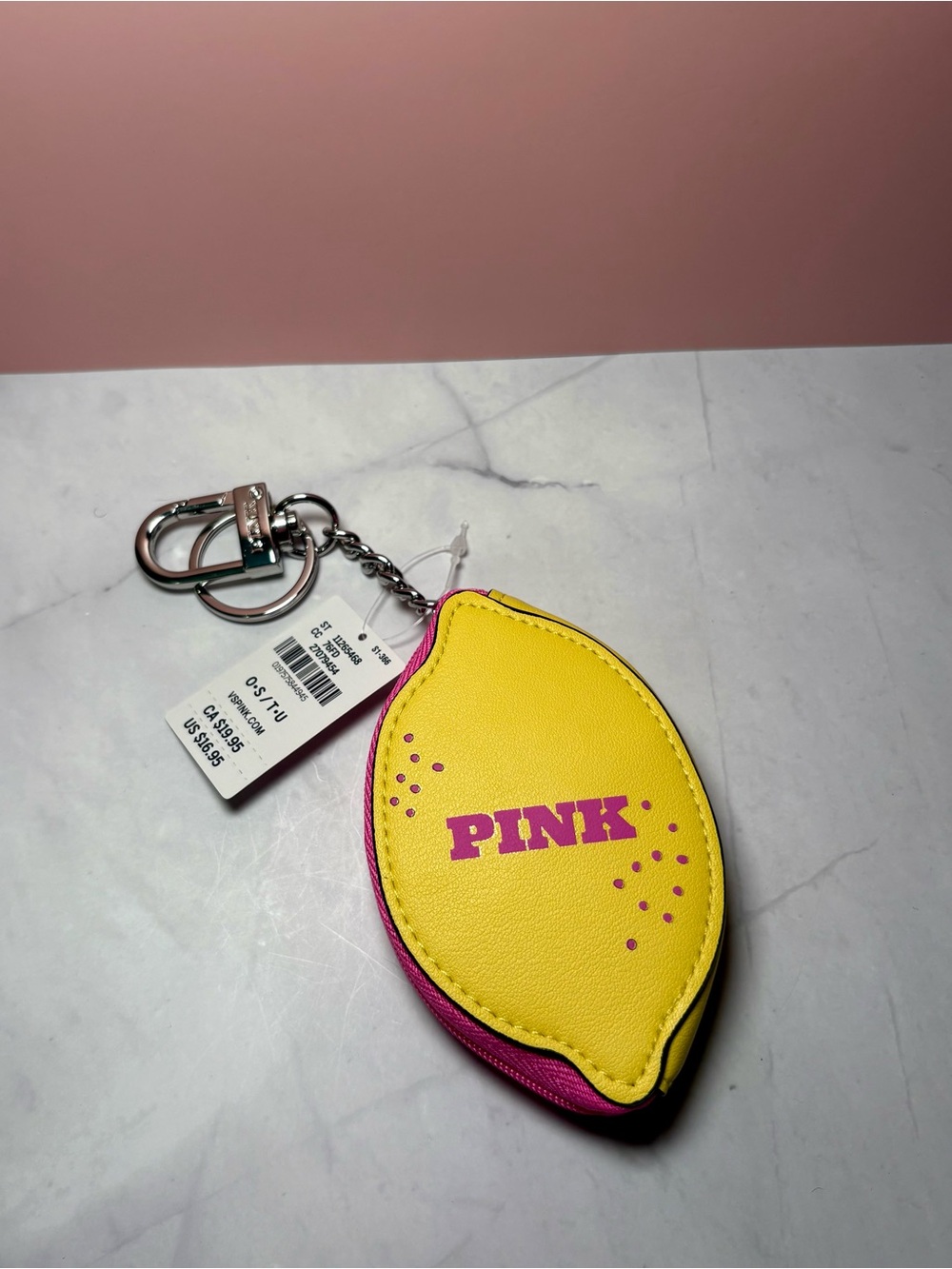 🍋 PINK Lemon-Shaped Zip Pouch Keychain Bag Charm NWT - Picture 10 of 12